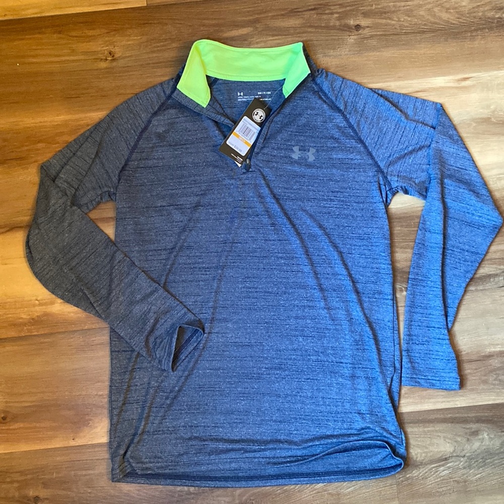 Under Armour mens small blue and neon green quarter zip
